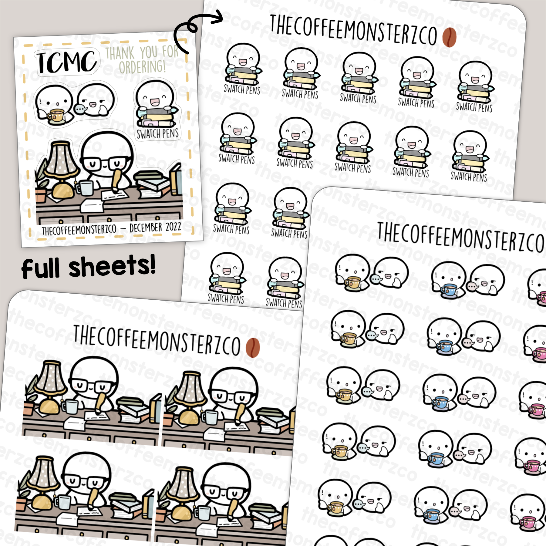 Pens, Gossip & Academic Emotis (December 2022 Full Sheets)(FINAL STOCK)