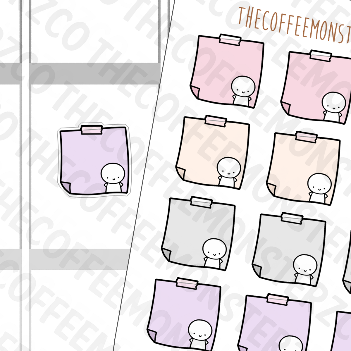 Neutral Sticky Note Stickers, TheCoffeeMonsterzCo