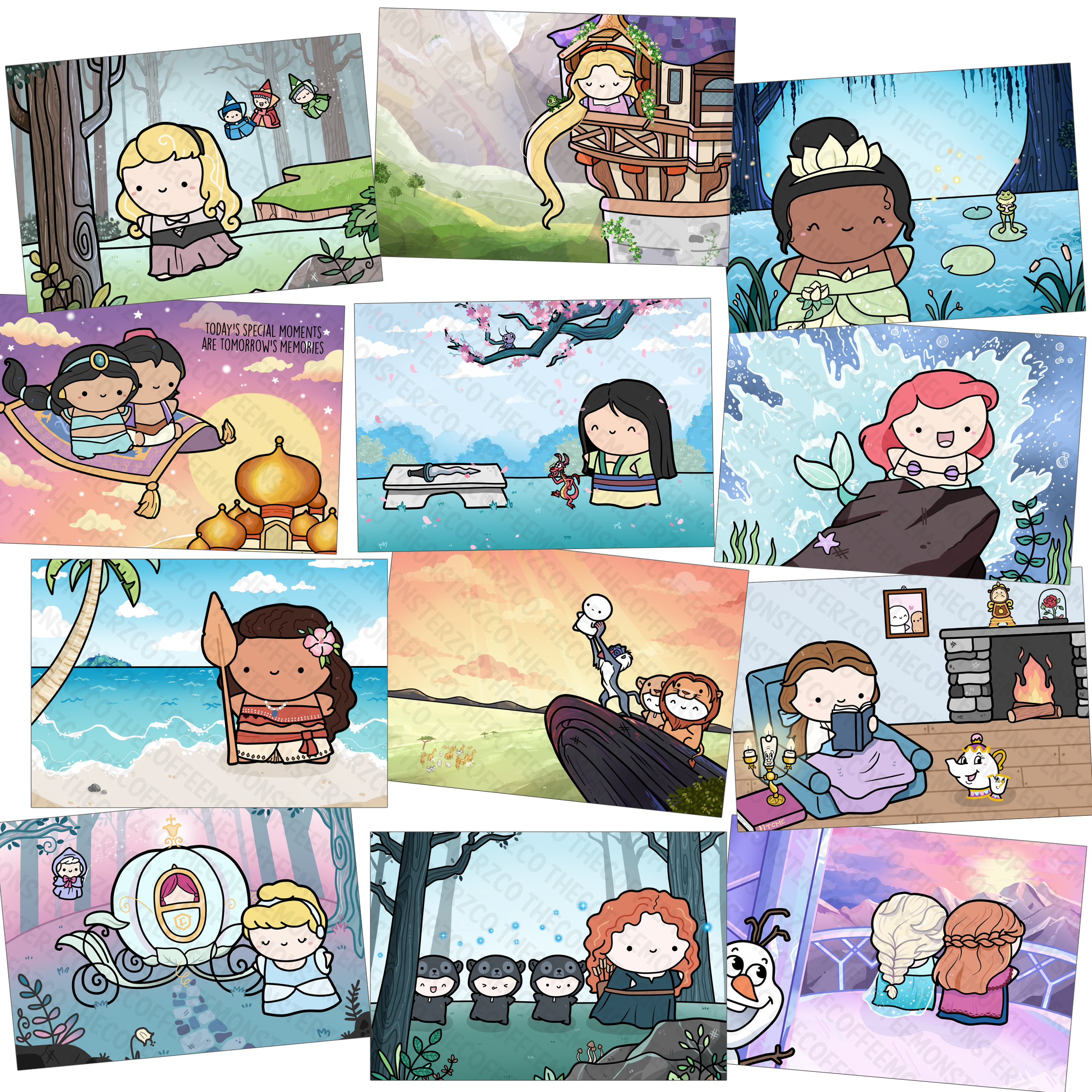 Set of 12 Princess Postcards (BLANK BACK) - TheCoffeeMonsterzCo