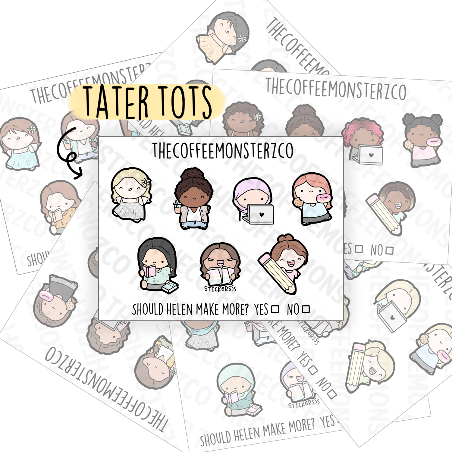 Tater Tots Stickers - TheCoffeeMonsterzCo
