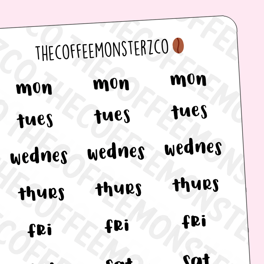 Helen's Lettering: Bold Abbreviated Days of the Week - TheCoffeeMonsterzCo