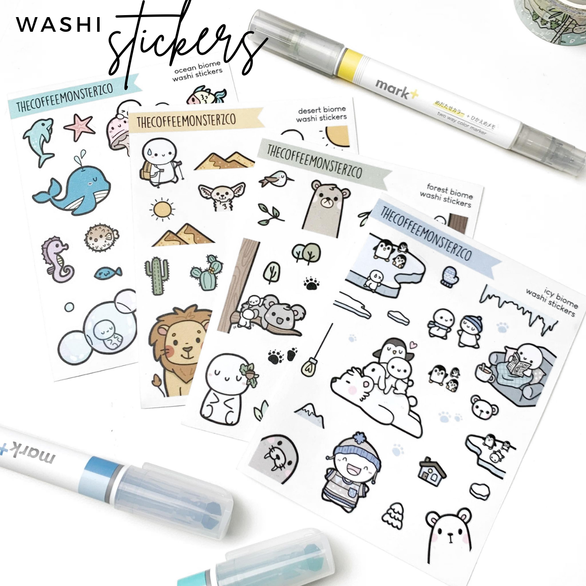 The Four Biomes Large Doodle Washi Stickers