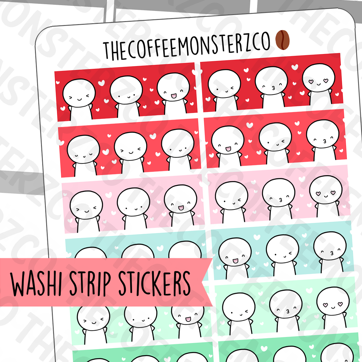 Christmas Emoti Washi Strip Stickers (FINAL STOCK), TheCoffeeMonsterzCo