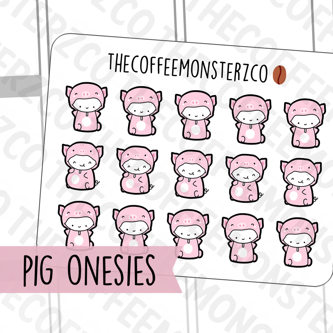 Pig Onesie Emotis, TheCoffeeMonsterzCo