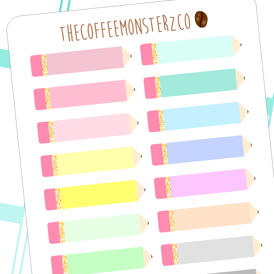 helen's favourite pencil stickers, TheCoffeeMonsterzCo