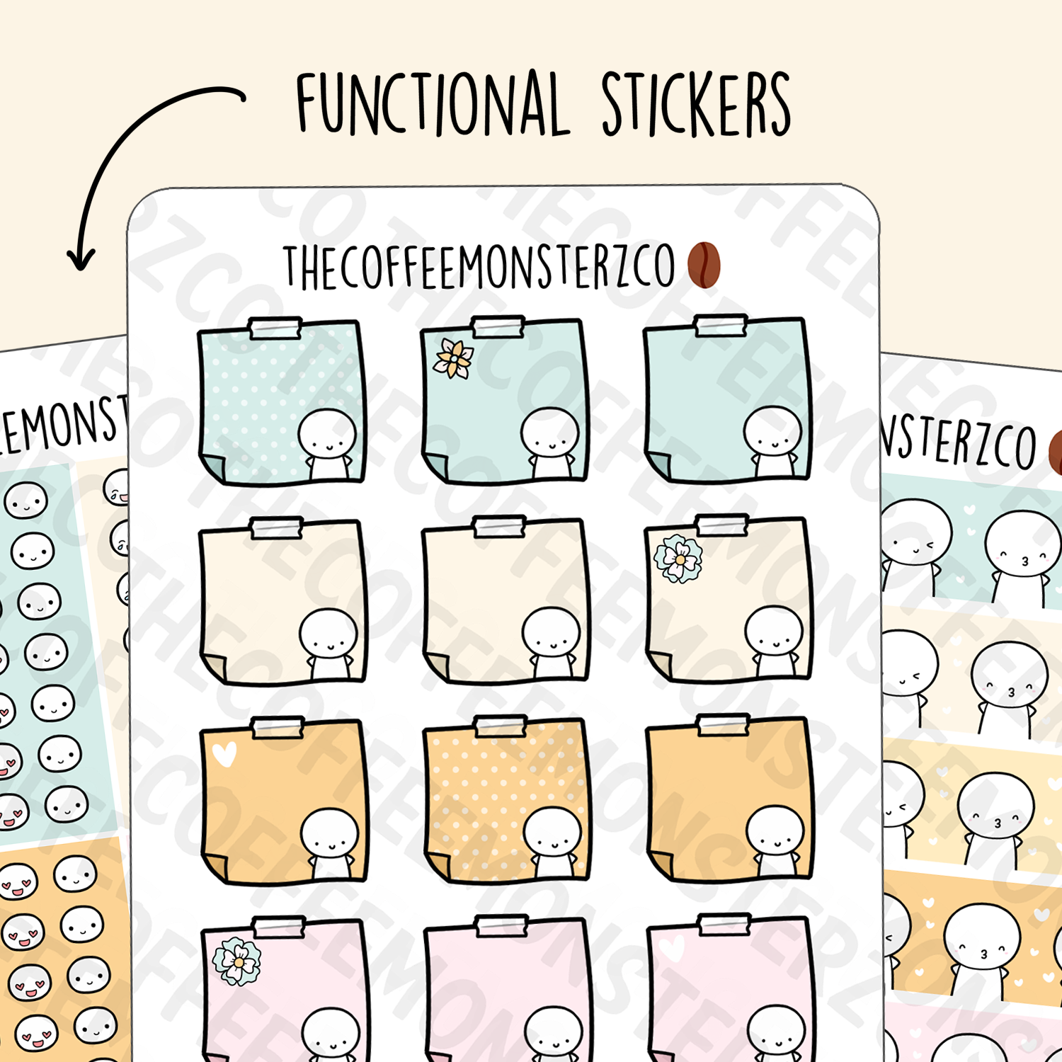 "Happy Mail" Kit Emoti Functional Stickers - TheCoffeeMonsterzCo