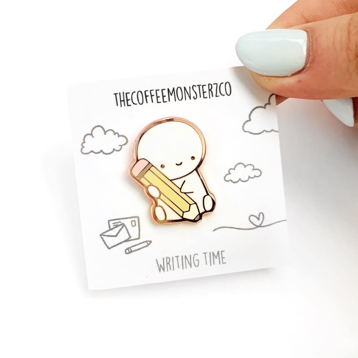 Writing Time Hard Enamel Pin (1 PER PERSON) - TheCoffeeMonsterzCo