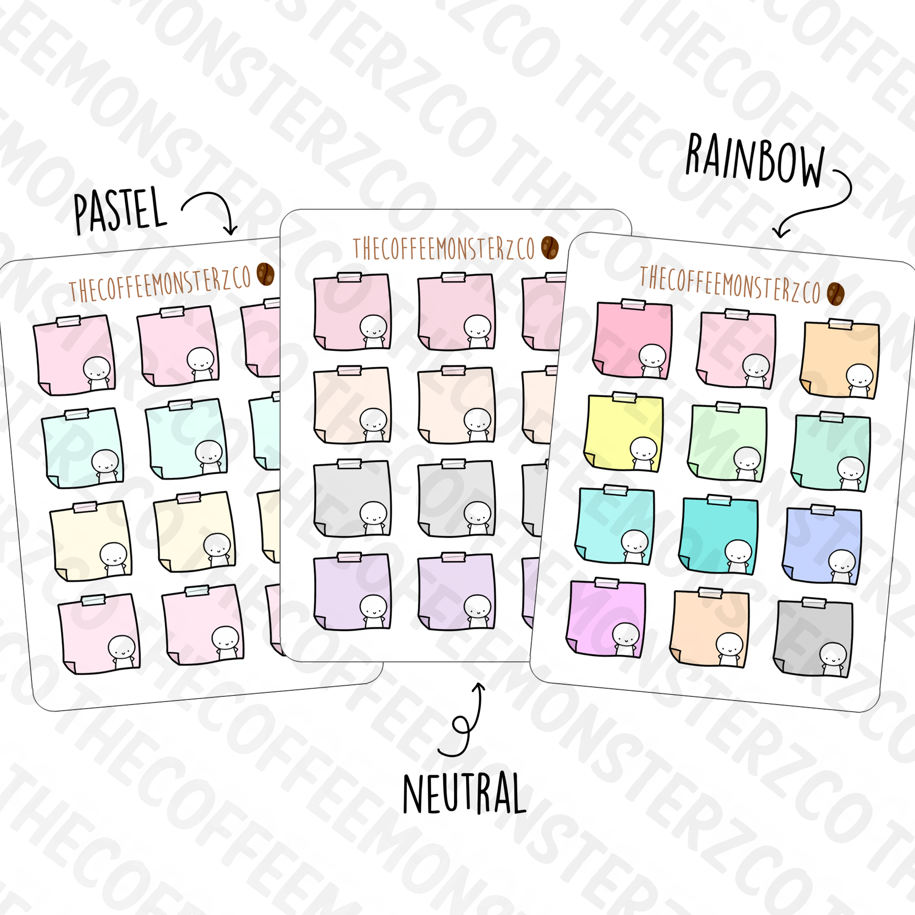 Neutral Sticky Note Stickers, TheCoffeeMonsterzCo